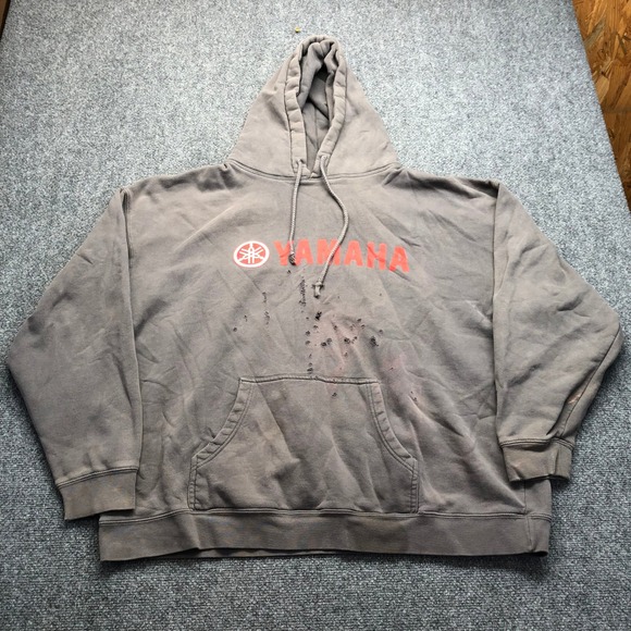 Yamaha Racing Hoodie Mens 3X Grey Distressed Thrashed Graphic Pullover RN 79563